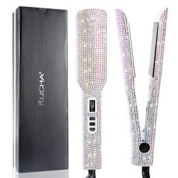 Rhinestone Flat Iron Hair Straightener Professional Dual Voltage Straightening Irons LCD Display 2 Inch Plate Irons 240514