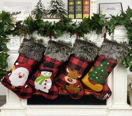 Plush Christmas Stocking Gift Bags Large Size Latticed Candy Bag Xams Tree Decoration Socks Ornament Christmas Gift Wrap DHB20425815895
