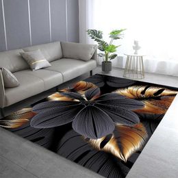 Carpet Luxury black and gold plant leaf carpet geometric design bedroom bedding non slip home sofa coffee table decorative floor mats H240514