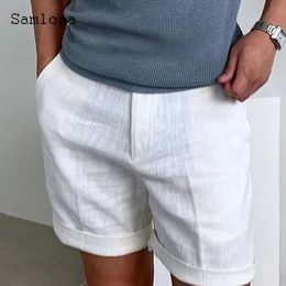 Mens Vintage Boho Cotton Linen Shorts European Style Casual Beach Short Crosspant Solid White Khaki Drawstring pants 240514