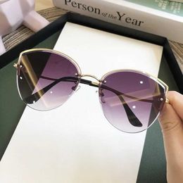 Sunglasses Womens Oval Cat Eye Sunglasses Lady Metal Rimless shades Luxury Sunglasses Female Driving Glasses Zonnebril Dames Y240513