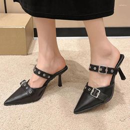 Slippers 2024 Ladies Summer Fashion Baotou Simple Solid Colour Women's Shoes Sexy Pointed Leather Beach Party Dress High Heels