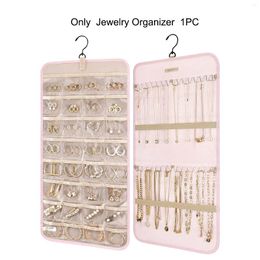 Decorative Plates Jewellery Organiser Elastic Band 32 Pockets Pink With Metal Hook Dual Sided Rotatable Bracelet Wave Shaped Curves Space