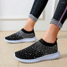 Casual Shoes Crystal Sneakers Women Fashion Breathable Mesh Slip On Flat Vulcanised Woman Outdoor Walking Loafers Zapatos De Mujer