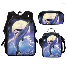 School Bags Hip Hop Harajuku Funny Dolphin 3pcs/Set Backpack 3D Print Student Bookbag Travel Laptop Daypack Lunch Pencil Case