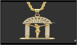 Necklaces Pendants Rhinestone Christ Jesus Pendant Geometric HipHop Long Necklace Unisex Fashion Alloy Gold Plated Jewe1593753