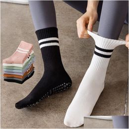 Sports Socks Al-08 Woman Pilates Yoga Cotton Mid-Tube Bottom Professional Non-Slip Sile Indoor Fitness Gym Floor Dance Drop Delivery O Dhofr