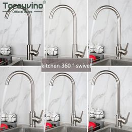 Kitchen Faucets Torayvino Brushed Nickel Faucet 360 Degree Rotation Basin Sink Deck Mounted Single Handle Tap Mixer Water