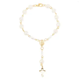 Charm Bracelets Christening Bracelet Religious Cross Rosary For Women Jewellery Beaded Clasp Bangle Gift