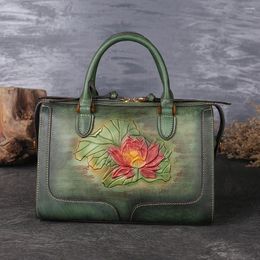 Shoulder Bags Form 2024 Retro Handbag Genuine Leather Women Bag Casual Totes Vintage Handmade Floral Female Cowhide