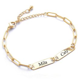 MignonandMignon Multiple Name Charm Bracelet for Friendship Mothers Day Gift Couples Names Custom Engraved Personalized -P-1BR-W