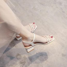 Casual Shoes 2024 Sandals Black For Women Summer Heels Buckle Strap Gladiator Beige Spring Fashion Girls Clear Low High Comfort