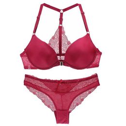 Bras Sets 2020 New Bra and Brief Sets V Sexy Y-Line Straps Lace Womens Everyday Underwear Front Closure Female Plunge Lingerie Y240513