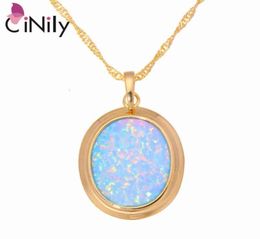Cinily Green Blue Fire Opal Stone Necklaces Pendants Yellow Gold Color Oval Dangle Charm Luxury Large Vintage Jewelry Woman1624041