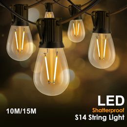 Sphoon 50FT S14 LED Garland String Light EU Plug 220V Shatterproof Plastic Bulb 1W 2W E27 Retro Outdoor Decor Patio Fairy 240514