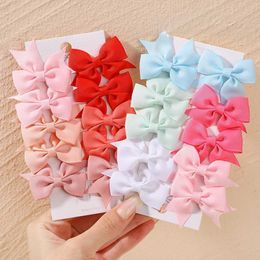 Hair Accessories 6 pieces/10 pieces childrens solid color ribbon bow hair clips baby girl handmade bow hair clips new year hair accessories d240513