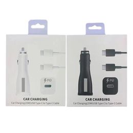2 in 1 Set 25W PD Car Charger Adapter Super Fast Charging USB C Type-C Port with 1M 3FT USB C to C Cable quick Adaptive Car sockets Chargers For Samsung S23 S22 S21 Note 10