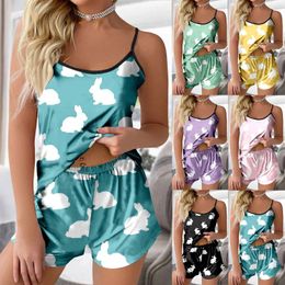 Home Clothing Ladies Satin Silk Cami Pyjamas Set Women Sexy Colourful Printed Camisole And Shorts Sleeveless Top Casual Sleepwear