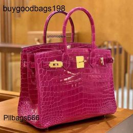 Designer Bag Birkinnss Handbags Hand Sewn Handbag 30 High Gloss Nile Crocodile Leather Womens Bag Luxury Arabian Purple Large Capacity