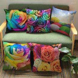 Pillow 3D Rose Colorful Petals Umbrella Print Cover Case Cotton Linen Decorative Throw Living Room Pillowcases