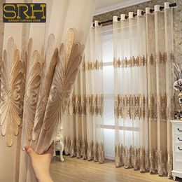 Curtain Luxury European Villa Living Room Embroidered Curtains Simple Bedroom Study Balcony Coffee Colour Tulle Customization