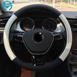Steering Wheel Covers 2 Knot Colour Sport Car Cover Faux Leather 38cm White Red Brown Black &