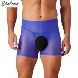 Underpants Mens Womens Sexy Crotchless Boxer Briefs Shorts See-through Sheer Stretchy Panties Lingerie Solid Sissy Underwear