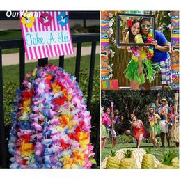 OurWarm Hawaiian Party Decorations 12pcs hawaii lei Silk Garland Necklace Artificial Flowers Decoration Luau Party Decorations4090390