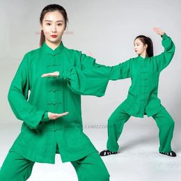 Ethnic Clothing 2024 Traditional Tai Chi Kungfu Training Exercise Tops Pants Set Vintage Cotton Linen Martial Arts Practise Performance