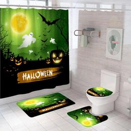Shower Curtains Bedroom Decoration Wall Decor Spooky Halloween Castle Curtain Set Waterproof Non-slip Rugs Toilet Lid Cover Bath Mat