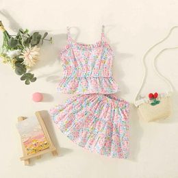 Clothing Sets 1 2 3 Years Toddler Girls Summer Sleeveless Clothes Cute Flower Prints Vest Tops Mini Skirt 2PCS Outfits Baby Set