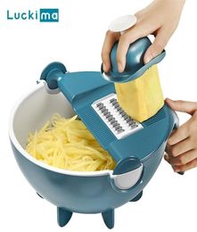 Multifunction Vegetable Cutter Slicer Manual Shredder Potato Carrot Cheese Grater Mandoline Chopper Peeler Draining Basket 2104065169041