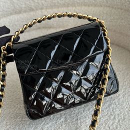 12A Top Quality Mirror Quality Designer Shoulder Bags Classic Pure Black Patent Leather Gold Hardware Embellished Minimalist Style Women's Luxury Chain Bag With Box.