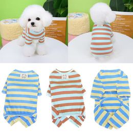 Dog Apparel Pajamas Pet Striped Home Clothing Jumpsuit Supplies Contrast Color Cute Casual 2024