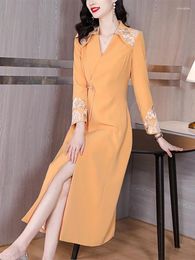 Casual Dresses Autumn Winter Vintage Midi Coat Dress 2024 Chinese Style Embroidery Maxi Women Elegant Bodycon Party Evening Prom