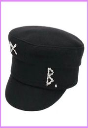 Luxury Designer Rhinestone Embroidered Wool Tweed Autumn Winter Navy Hats Girl Bailey Flat Top Cap Women Mens Caps Casquette D21125715417