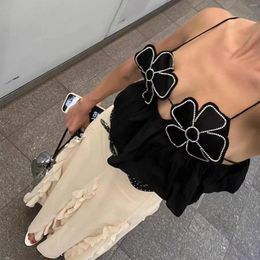 Women's Tanks Imcute Women Camisoles Flower Spaghetti Strap Sleeveless Tie-Up Backless Tank Tops Summer Vests Short Y2k Streetwear