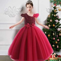 Girl's Dresses Christmas girl costume sequins off shoulder birthday party dress anniversary performance dress 3-12 year old girl princess dress Y240514