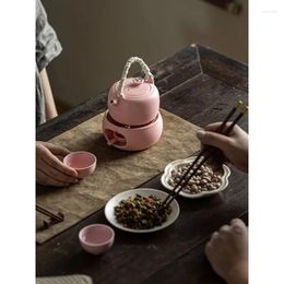 Teaware Sets Vintage Candle Holder Wine Warmer Ceramic Heating Flower Carving Yellow Boiling Home Boiler