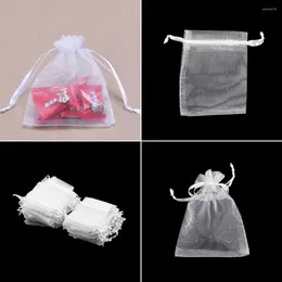 Gift Wrap 100Pcs/Lot Colourful Drawable White Small Organza Bags 7x9cm Favour Wedding Christmas Bag Jewellery Packaging & Pouches