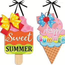 Decorative Figurines 2Pcs Summertime Hangings Door Sign Decors Beach Colorful Ice Cream Plaques With Rope For Farmhouses Holiday Party