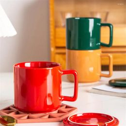 Mugs 420ml Ceramic Coffee Cup Home Office Mug No Cap Breakfast Milk Juice Afternoon Tea Handle Simple Solid Color Drink Water