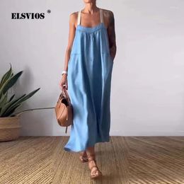 Casual Dresses Summer Cotton And Linen Suspender Dress Commute Fashion Sleeveless Loose Waist Solid Color Female Party Long