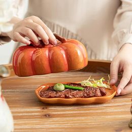 Plates Creative Ceramic Dinner With Novel Pumpkin Shaped Lids Kitchen And Restaurant Utensils Bowls Year Holiday Gifts