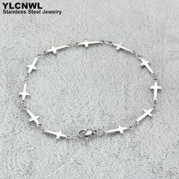 Link Bracelets Stainless Steel Cross Bracelet For Women Gold Silver Color Charm Chain Fashion Trendy Jewelry Wholesale Party Gift 7-9 Inch