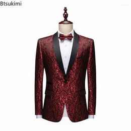 Men's Suits 2024 Slim Fit Suit Jacket Skinny Tuxedo Casual Blazer Floral Jacquard Shawl Lapel Costume Wedding Party Prom Mens Blazers