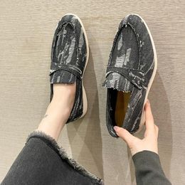 Casual Shoes Leather Nude Suede Flat Women Loafers Summer Walk Moccasin Metal Lock Tassel Soft Sole Mules Causal Slip On 2024