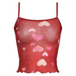 Women's Tanks Summer Love Perspective Mesh Slim Sweet And Spicy Sexy Tank Top
