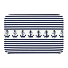 Carpets Nautical Stripes Navy Blue Anchor Doormat Mat Anti-Slip Sailing Sailor Kitchen Bathroom Toilet Living Room Welcome Rug Carpet