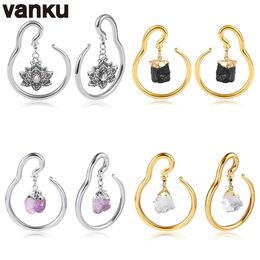 Vanku 2pc Stainless Steel Natural Stone Earrings Weight Charming Earrings Earring Plug Hook Specification Stretch Perforated Jewelry 240430